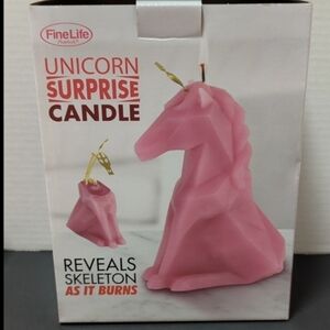 Fine Life Pink Unicorn Candle w/Hidden Golden Skeleton New in Box 10 Hr. Burning
